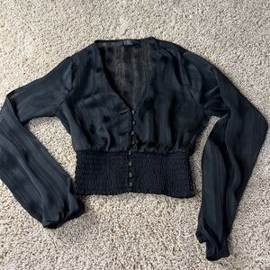 Forever 21 Black Smocked Puff Sleeve Blouse